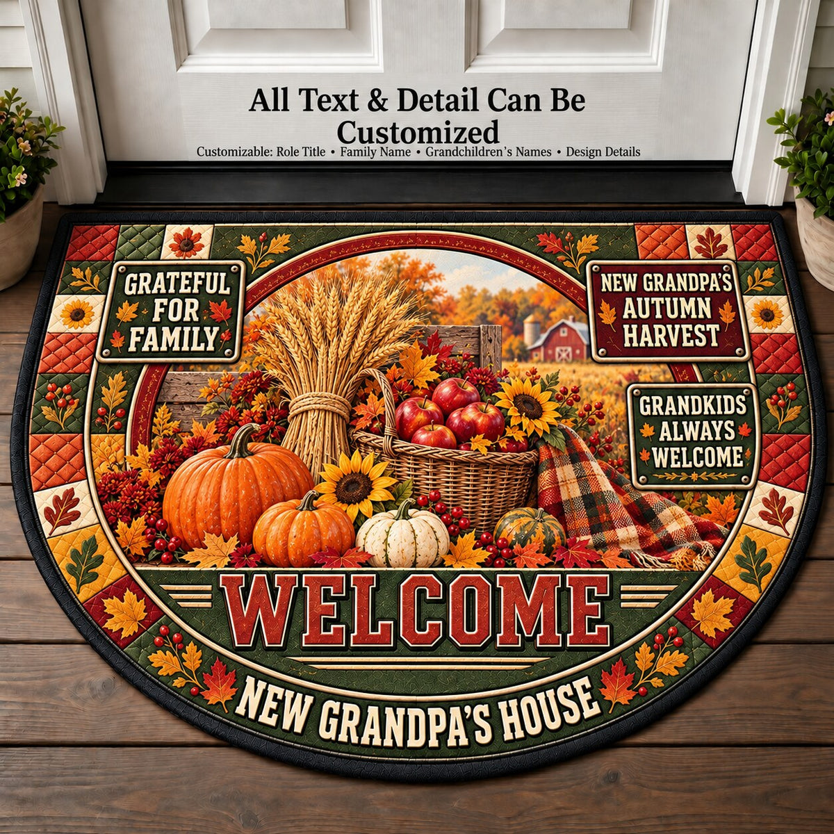 New Grandpa's Autumn Harvest Personalized Half Round Mat | 5To9Vibe