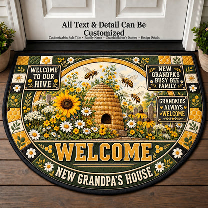 New Grandpa's Busy Bee Family Personalized Half Round Mat | 5To9Vibe