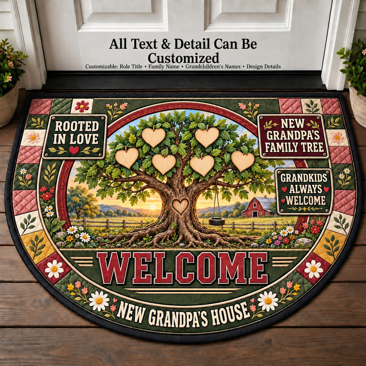 New Grandpa's Family Tree Personalized Half Round Mat | 5To9Vibe