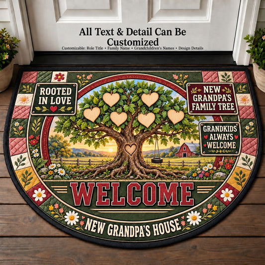 New Grandpa's Family Tree Personalized Half Round Mat | 5To9Vibe
