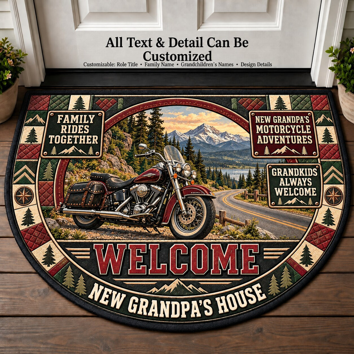 New Grandpa's Motorcycle Adventures Personalized Half Round Mat | 5To9Vibe