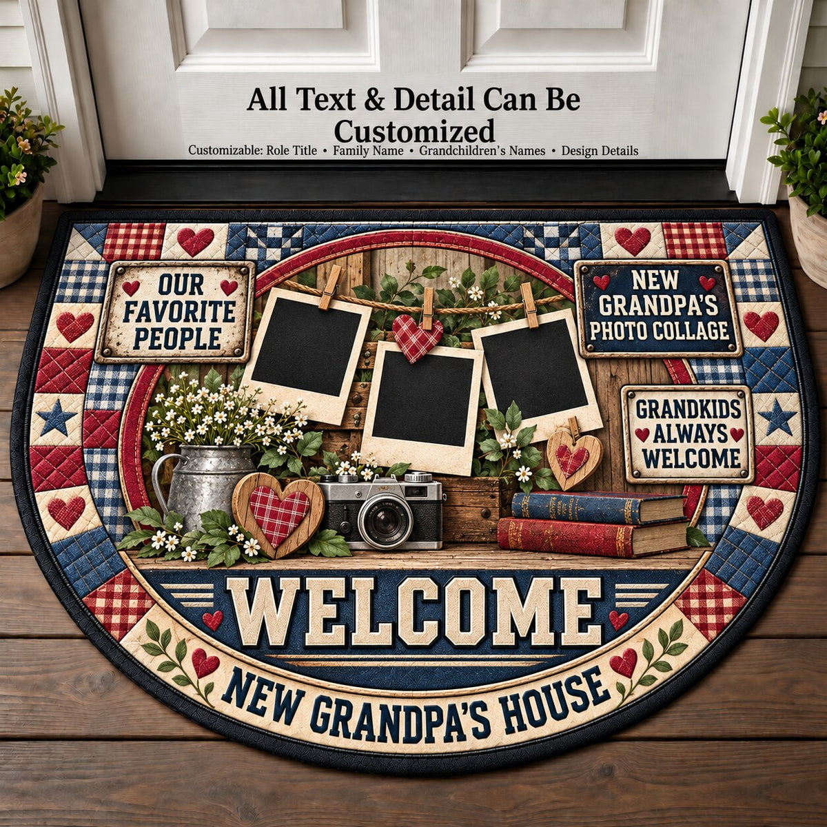 New Grandpa's Photo Collage Personalized Half Round Mat | 5To9Vibe