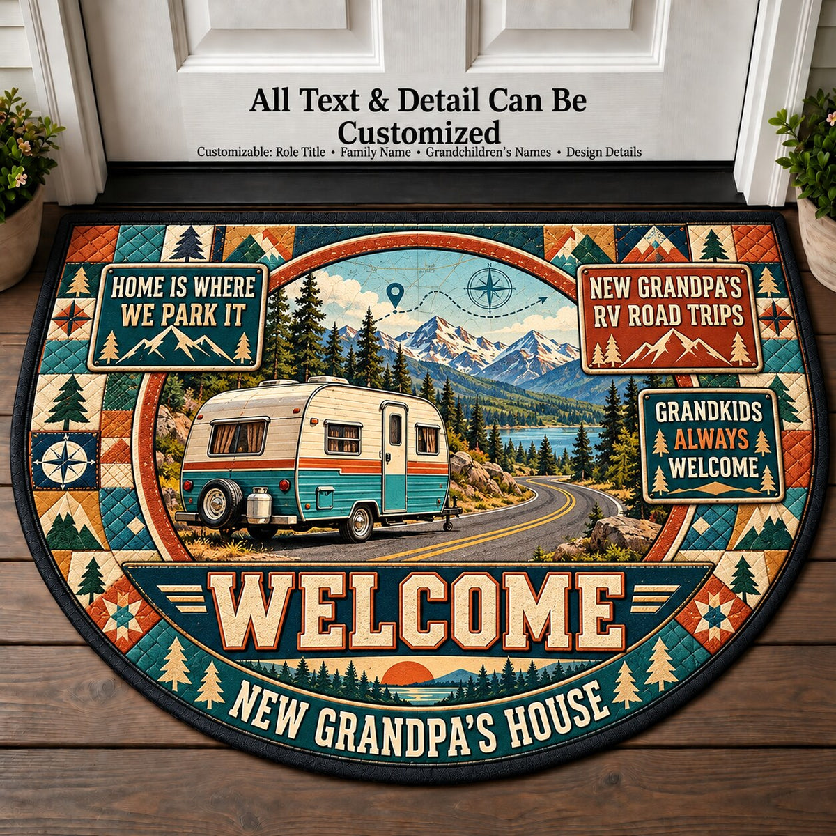 New Grandpa's RV Road Trips Personalized Half Round Mat | 5To9Vibe
