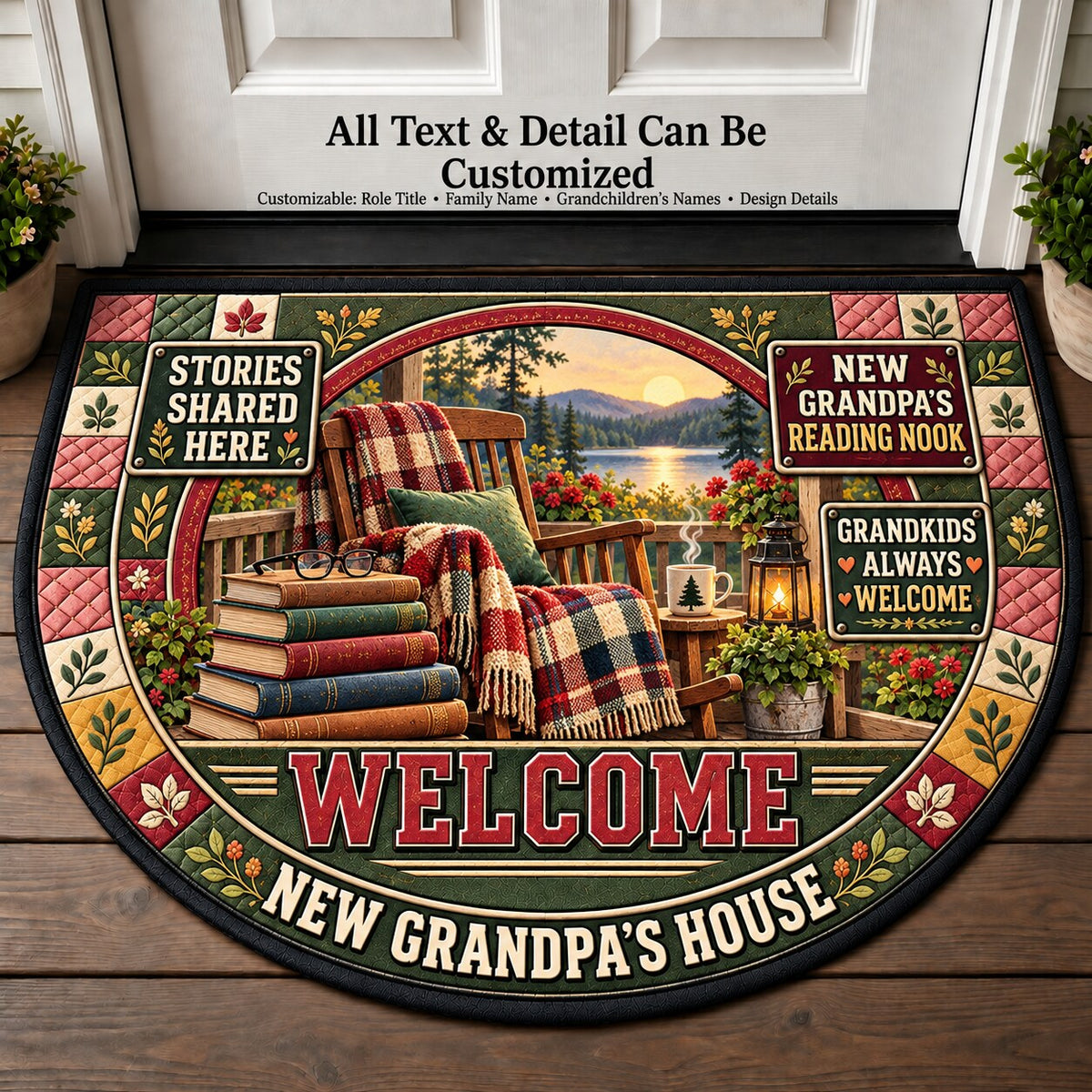 New Grandpa's Reading Nook Personalized Half Round Mat | 5To9Vibe