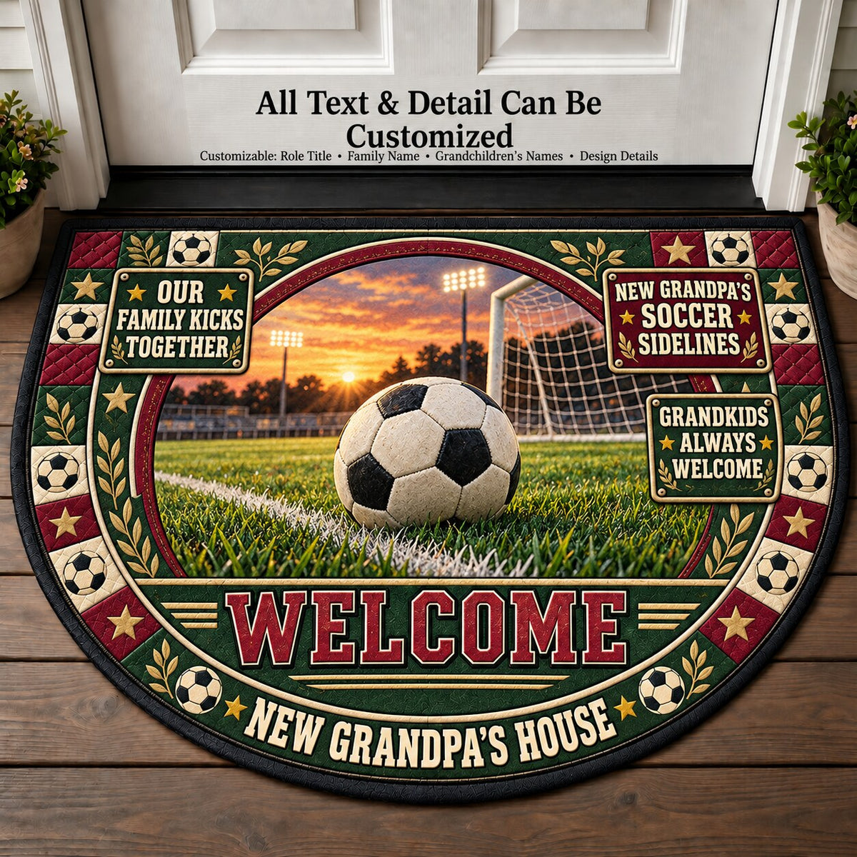 New Grandpa's Soccer Sidelines Personalized Half Round Mat | 5To9Vibe