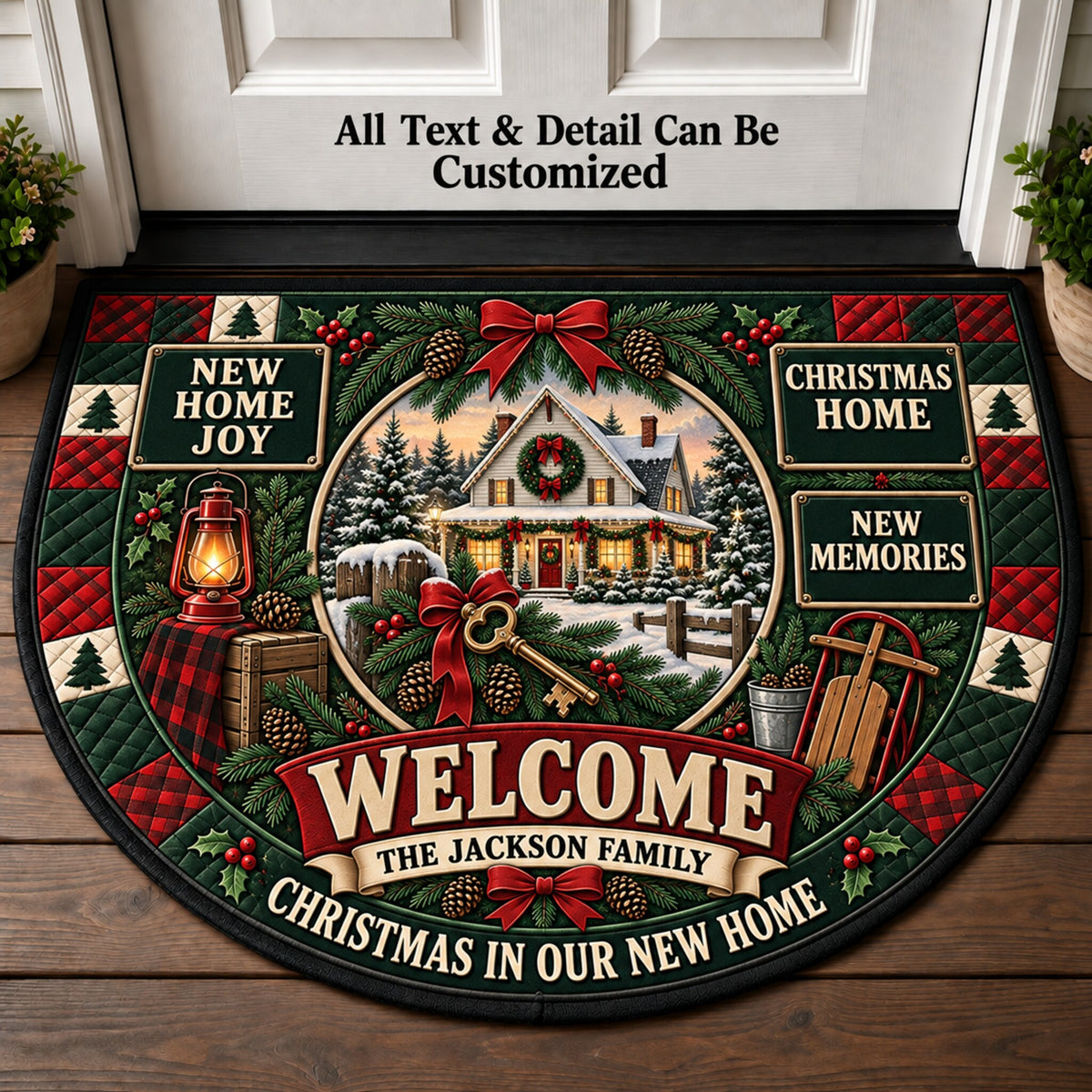 New Home Christmas Personalized Half Round Mat | 5To9Vibe