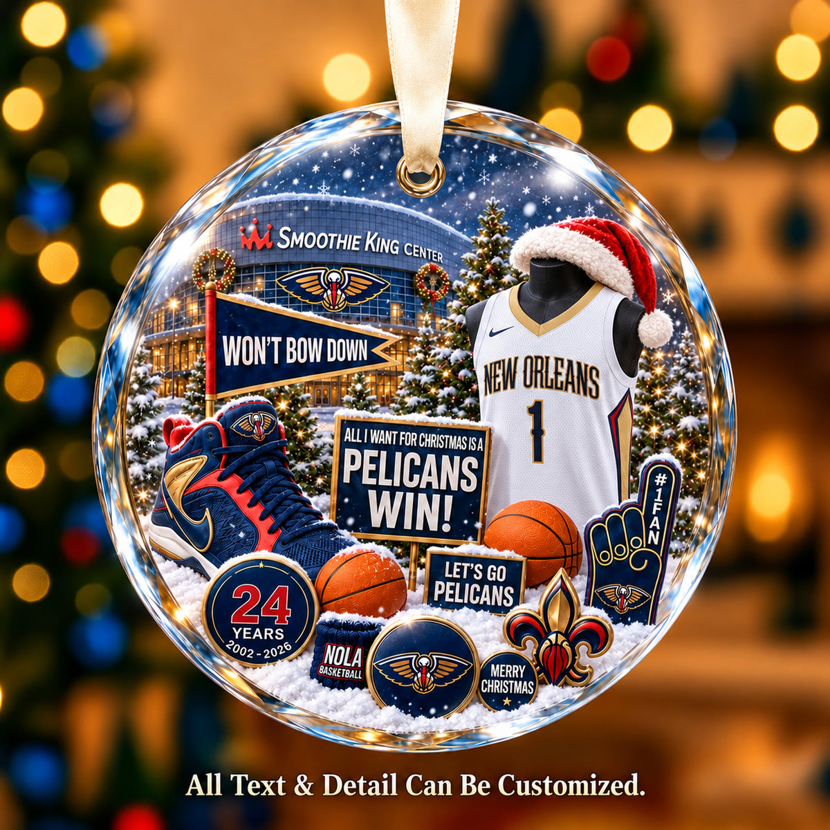 New Orleans Pelicans Snow Globe Glass Ornament