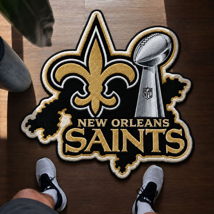 All Football Teams Logo Trophy City Map Football Fan Custom Shape Rug Print Premium Welcome Mat Washable Black Border Personalized Football Custom Shape Rug