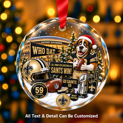 New Orleans Saints Snow Globe Glass Ornament