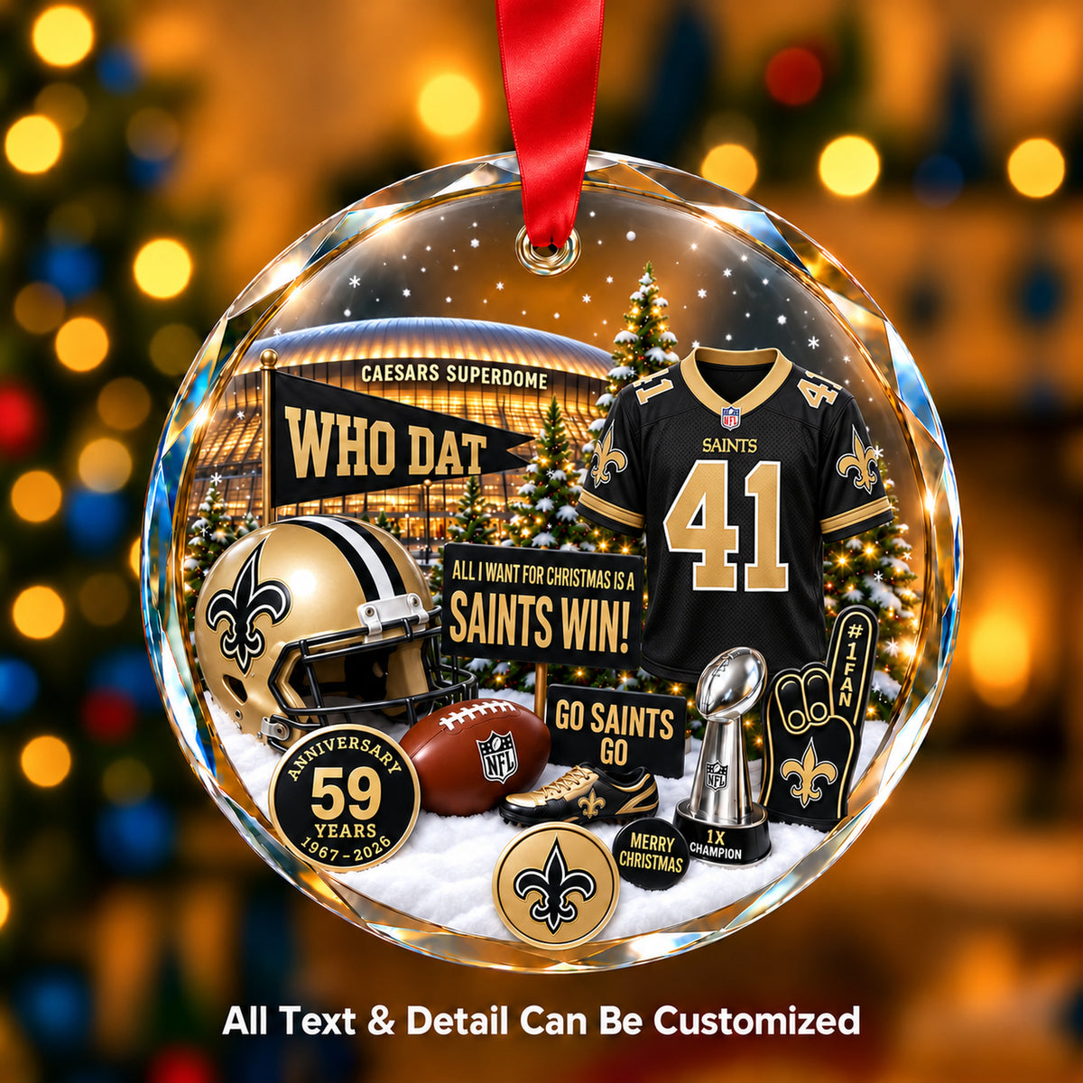 New Orleans Saints Jersey Snow Globe Glass Ornament