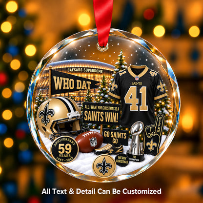 New Orleans Saints Jersey Snow Globe Glass Ornament