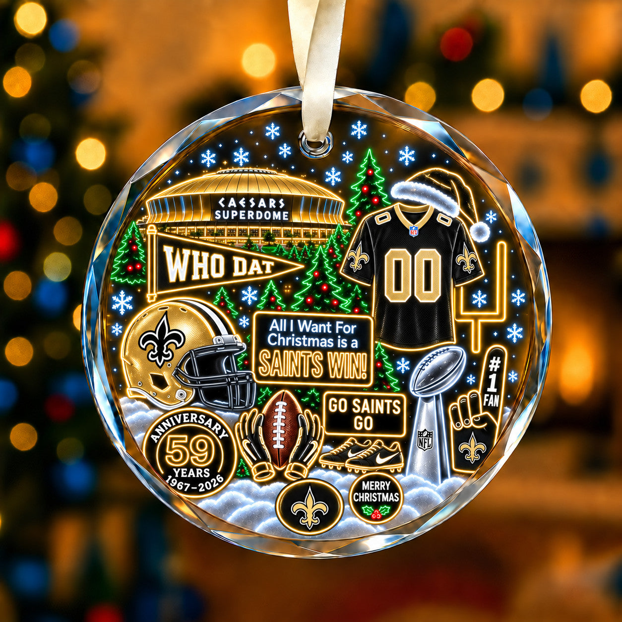 All Football Teams Christmas Neon Stadium Snow Glass Ornament With Gift Box - 5to9vibe