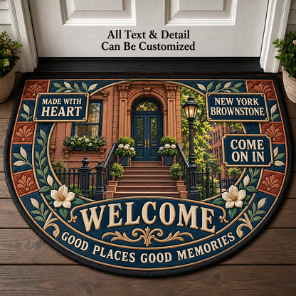 New York Brownstone Personalized Half Round Mat | 5To9Vibe