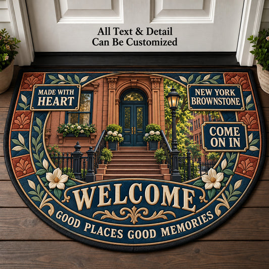 New York Brownstone Personalized Half Round Mat | 5To9Vibe