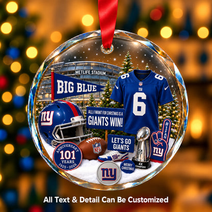 New York Giants Jersey Snow Globe Glass Ornament