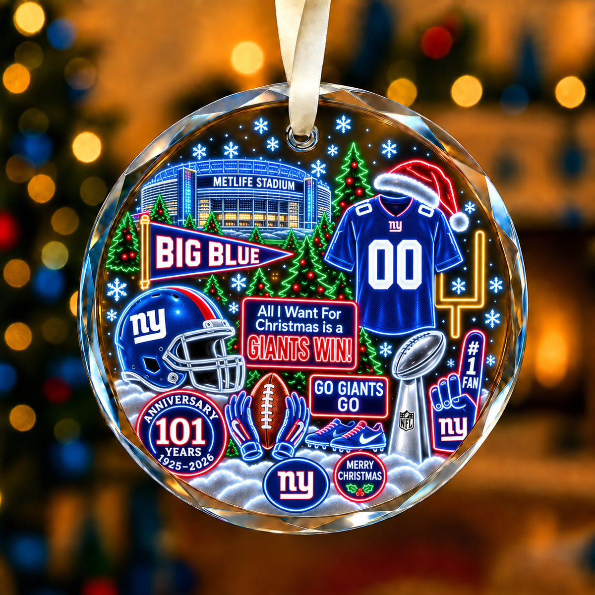 All Football Teams Christmas Neon Stadium Snow Glass Ornament With Gift Box - 5to9vibe