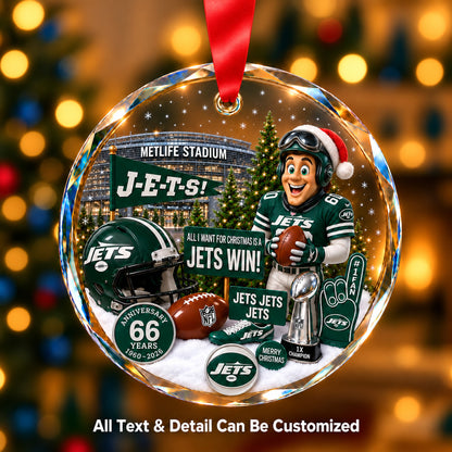 New York Jets Snow Globe Glass Ornament