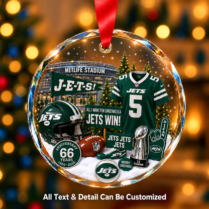 New York Jets Jersey Snow Globe Glass Ornament
