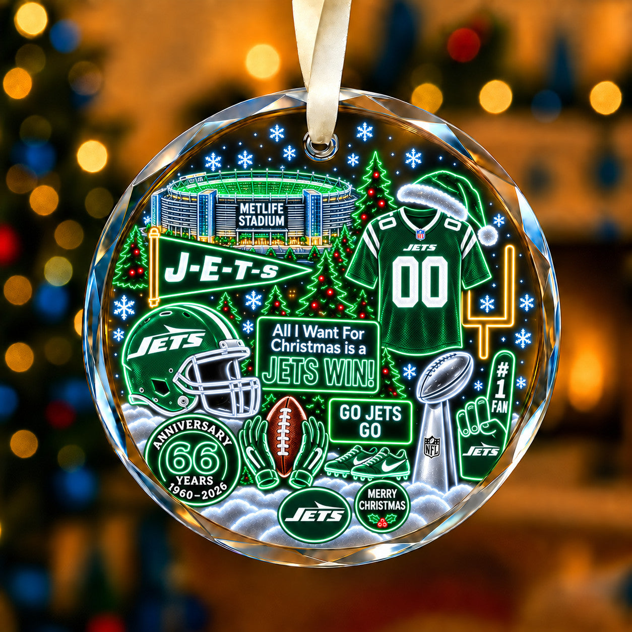 All Football Teams Christmas Neon Stadium Snow Glass Ornament With Gift Box - 5to9vibe