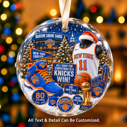 New York Knicks Snow Globe Glass Ornament