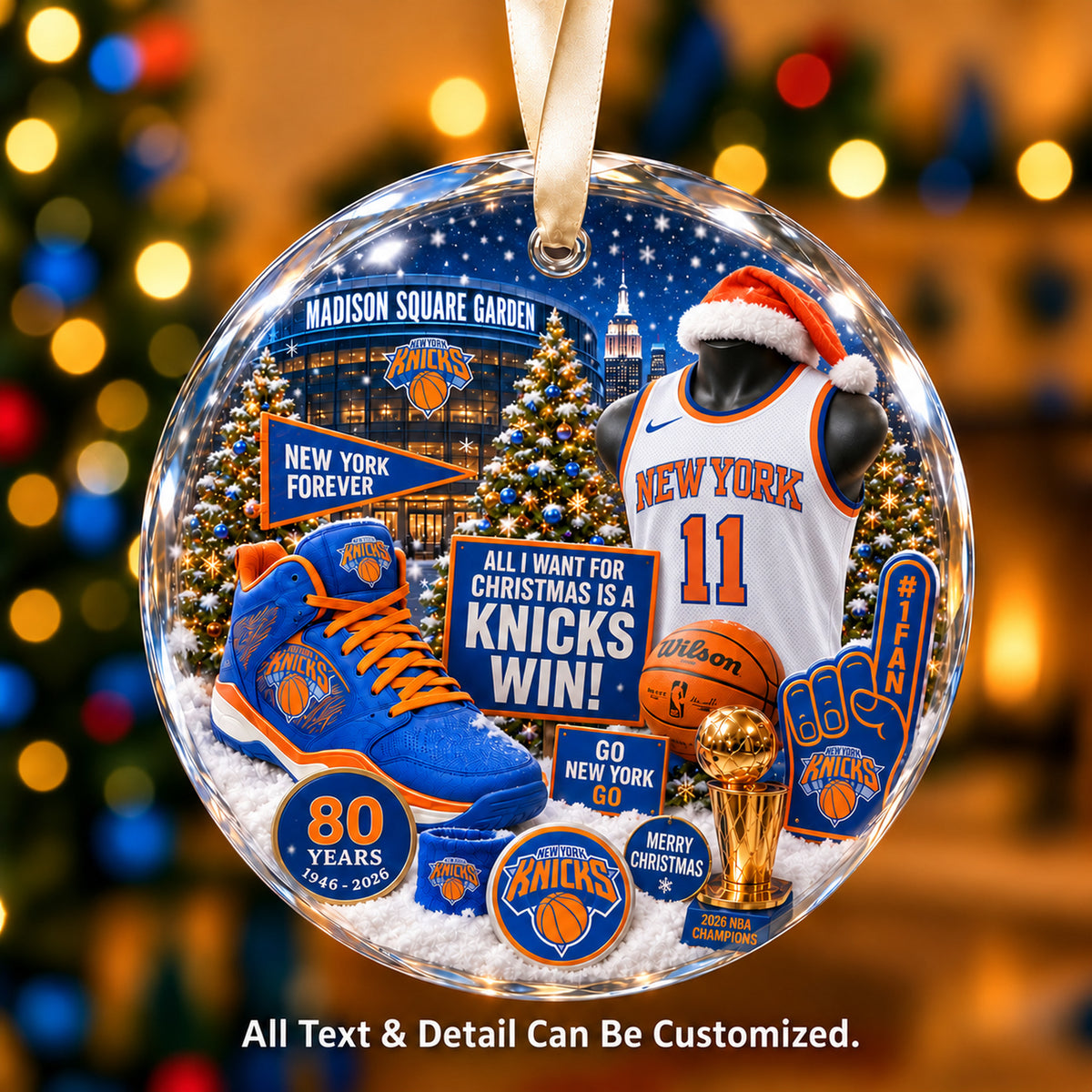 New York Knicks Jersey Snow Globe Glass Ornament