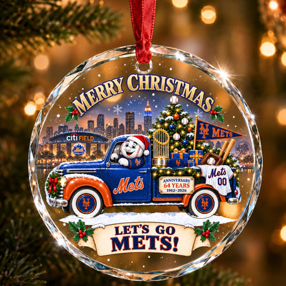 All Baseball Teams Christmas Truck Round Glass Ornament  With Red Gift Box | 5to9vibe
