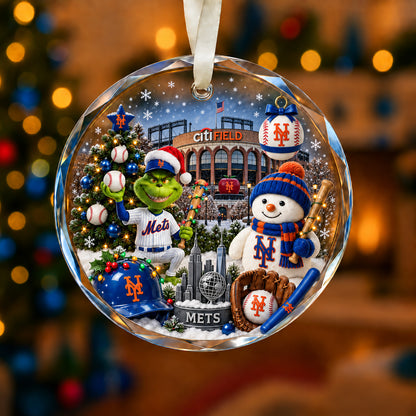 Adorno de vidrio de béisbol, 3 unidades con caja de regalo, equipo de béisbol de Navidad - Adorno de vidrio