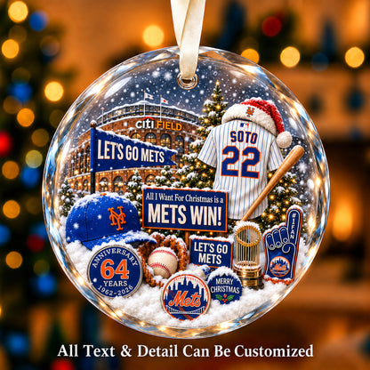 New York Mets Jersey Snow Globe Glass Ornament