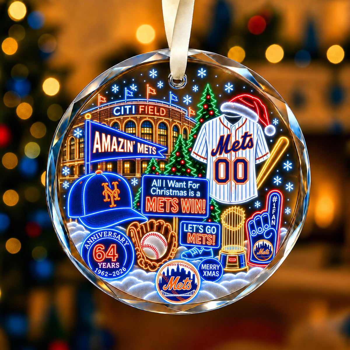 Adorno de vidrio de béisbol, 3 unidades con caja de regalo, equipo de béisbol de Navidad - Adorno de vidrio