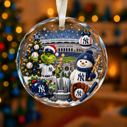 Adorno de vidrio de béisbol, 3 unidades con caja de regalo, equipo de béisbol de Navidad - Adorno de vidrio