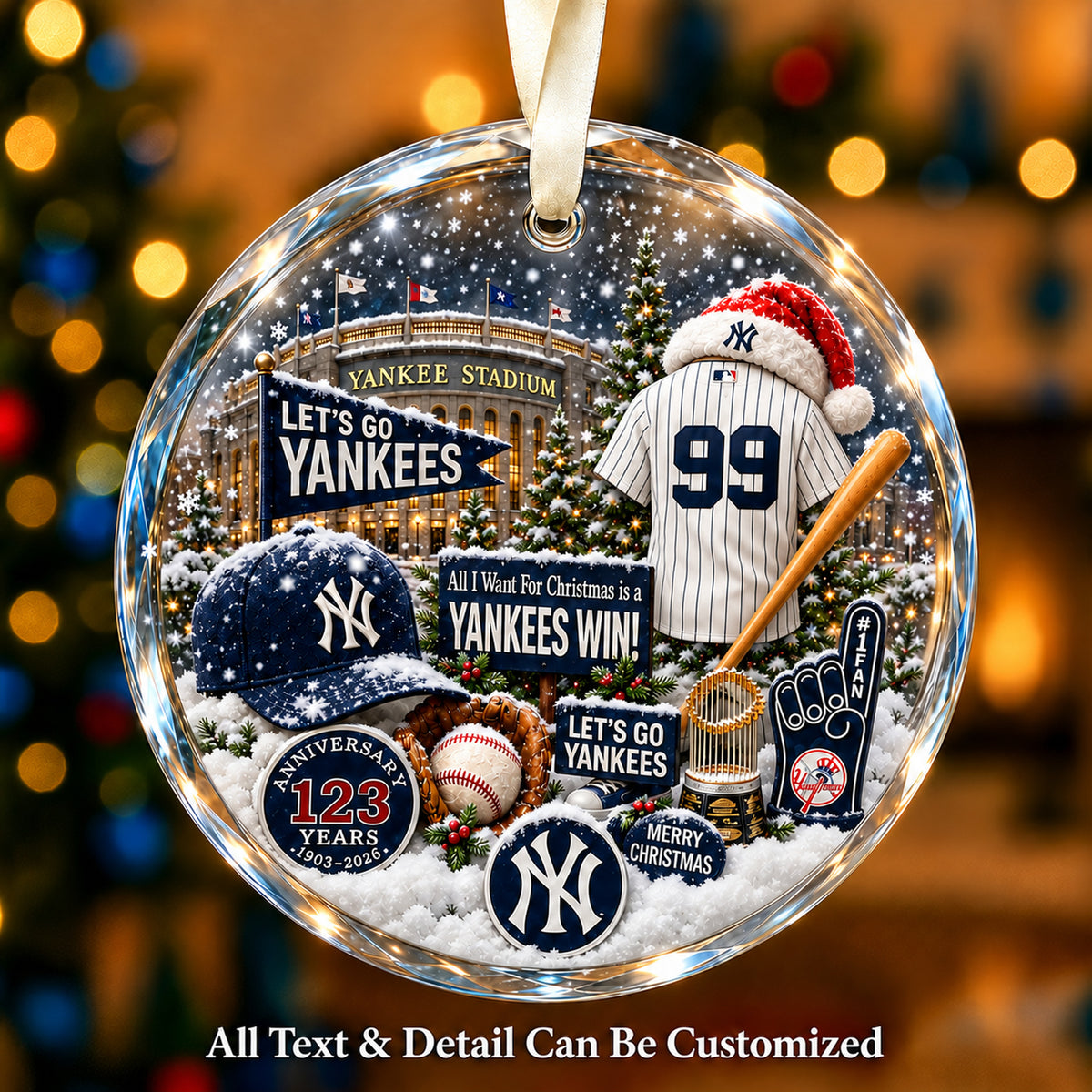 New York Yankees Jersey Snow Globe Glass Ornament