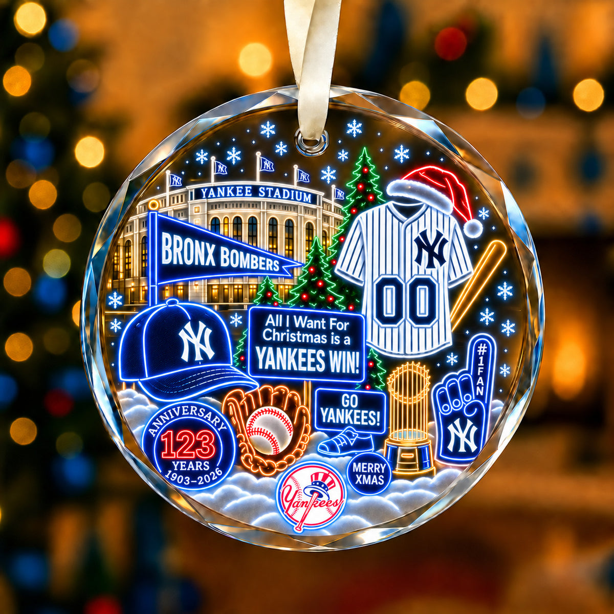 Adorno de vidrio de béisbol, 3 unidades con caja de regalo, equipo de béisbol de Navidad - Adorno de vidrio