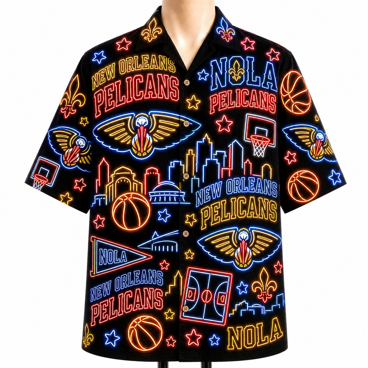 All Basketball Teams Neon Pattern Vibe Summer Party Button-Up Unisex Hawaiian Shirt For Men and Women