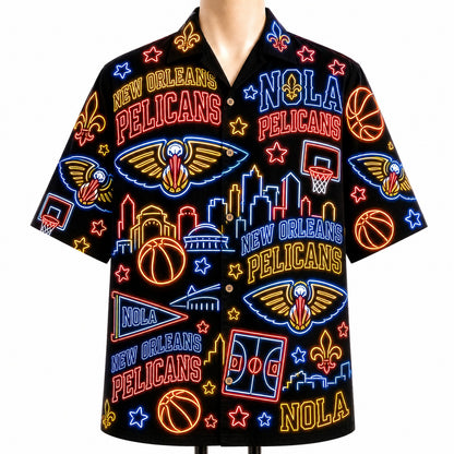 All Basketball Teams Neon Pattern Vibe Summer Party Button-Up Unisex Hawaiian Shirt For Men and Women