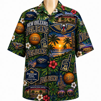 All Basketball Teams Tropical Sunset Paradise Pattern Vibe Summer Party Button-Up Unisex Hawaiian Shirt For Men and Women