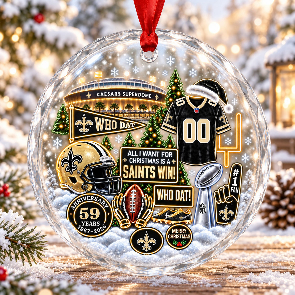 All Football Teams Christmas Stadium Snow Vibe Glass Ornament With Gift Box - 5to9vibe