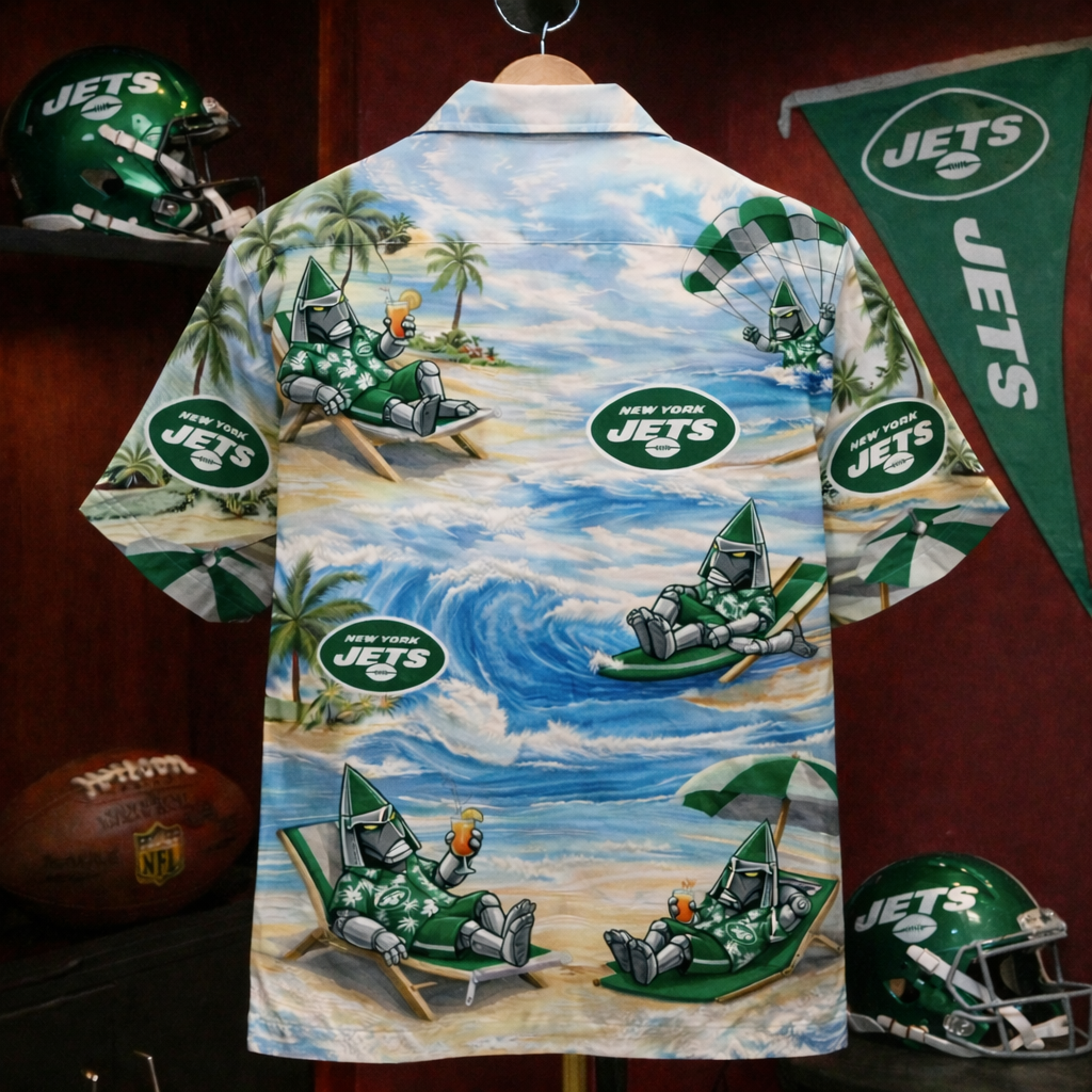 Camisa Hawaiana Unisex NYJ Football Mascot Beach Viber para Hombres y Mujeres