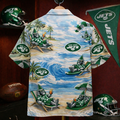 Camisa Hawaiana Unisex NYJ Football Mascot Beach Viber para Hombres y Mujeres