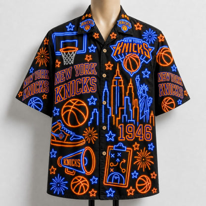 All Basketball Teams Neon Pattern Vibe Summer Party Button-Up Unisex Hawaiian Shirt For Men and Women