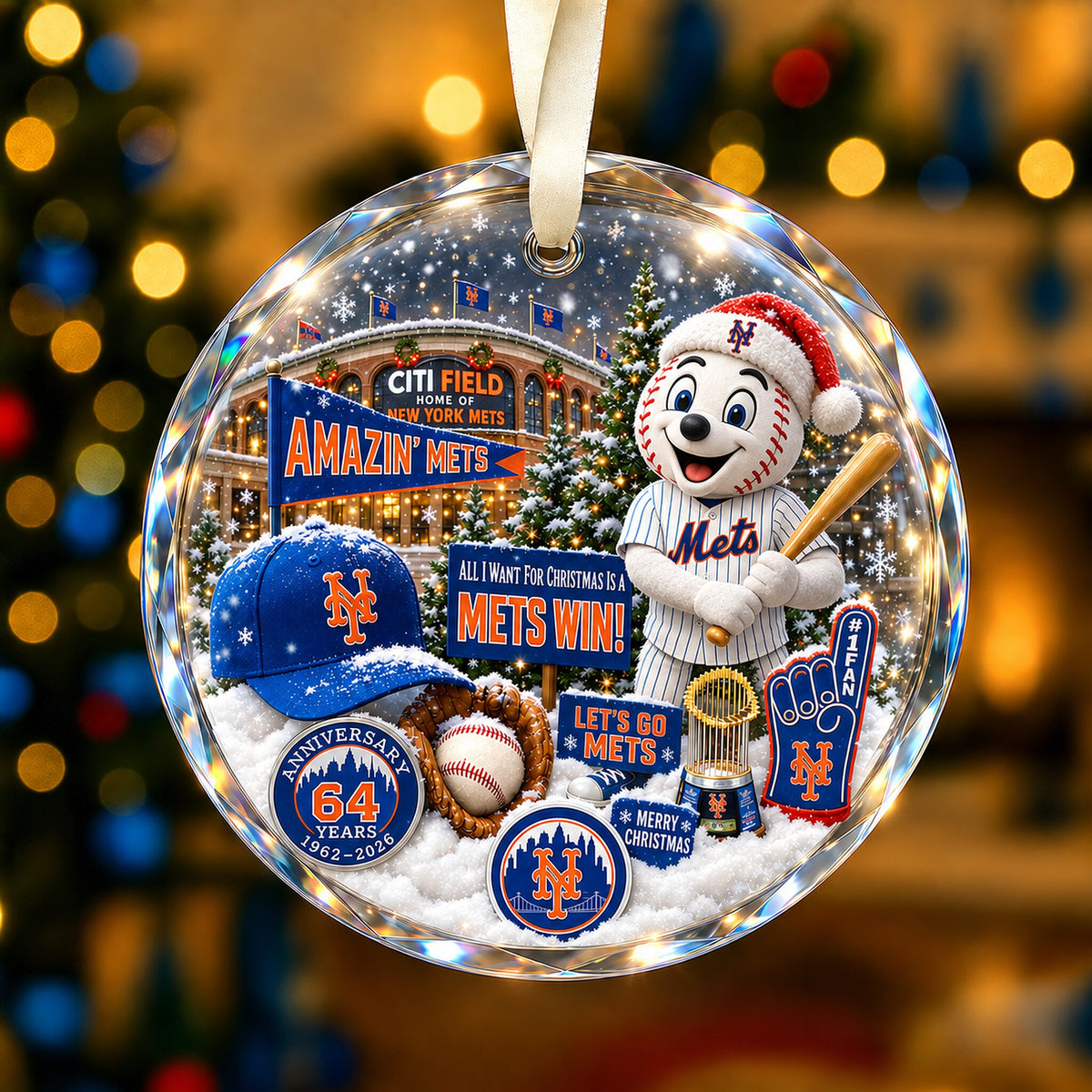 All Baseball Teams Christmas Snow Vibe Round Glass Ornament  With Red Gift Box | 5to9vibe
