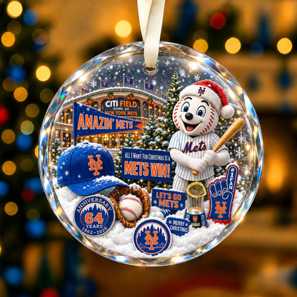 All Baseball Teams Christmas Snow Vibe Round Glass Ornament  With Red Gift Box | 5to9vibe