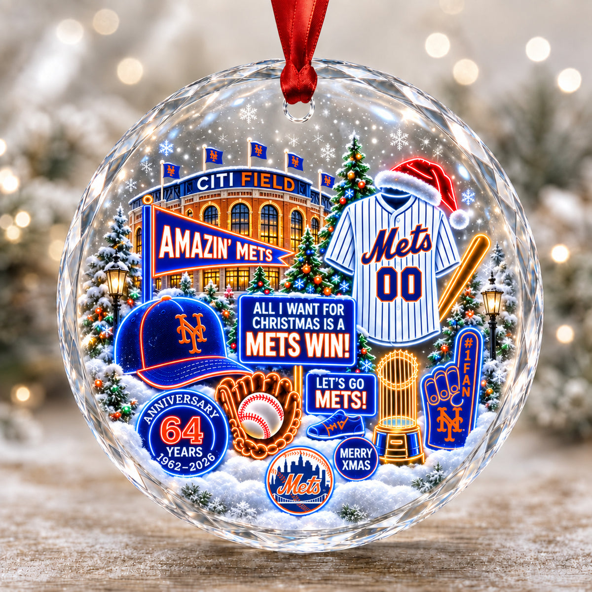 Adorno de vidrio de béisbol, 3 unidades con caja de regalo, equipo de béisbol de Navidad - Adorno de vidrio