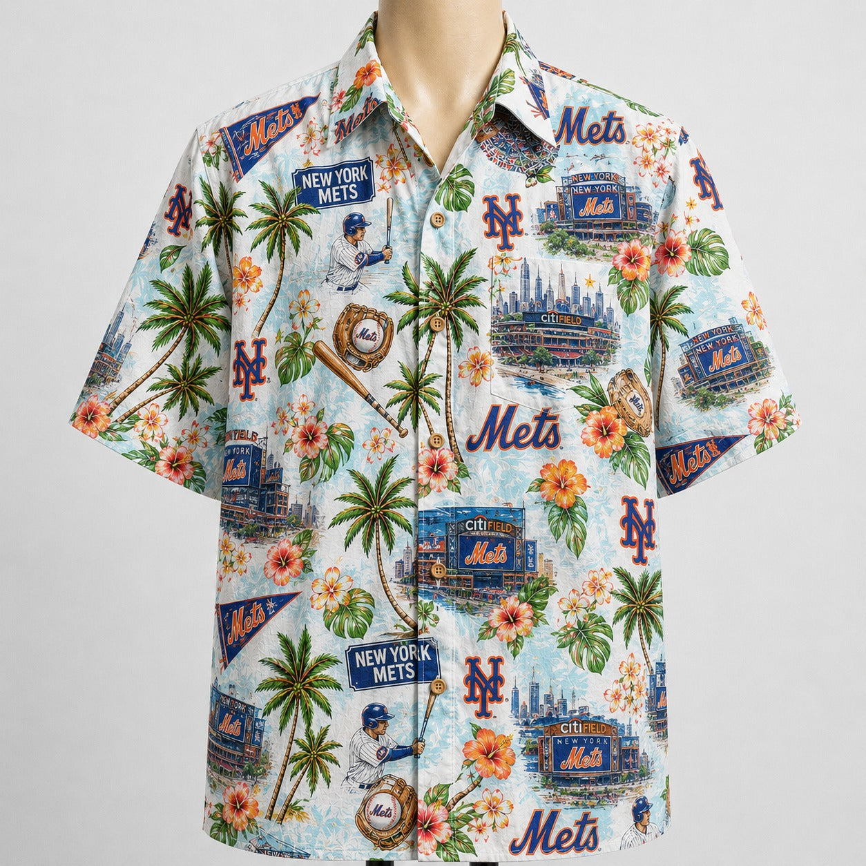 CC Baseball Teams Scenic Pattern Button-Up Unisex Hawaiian Shirt For Men and Women