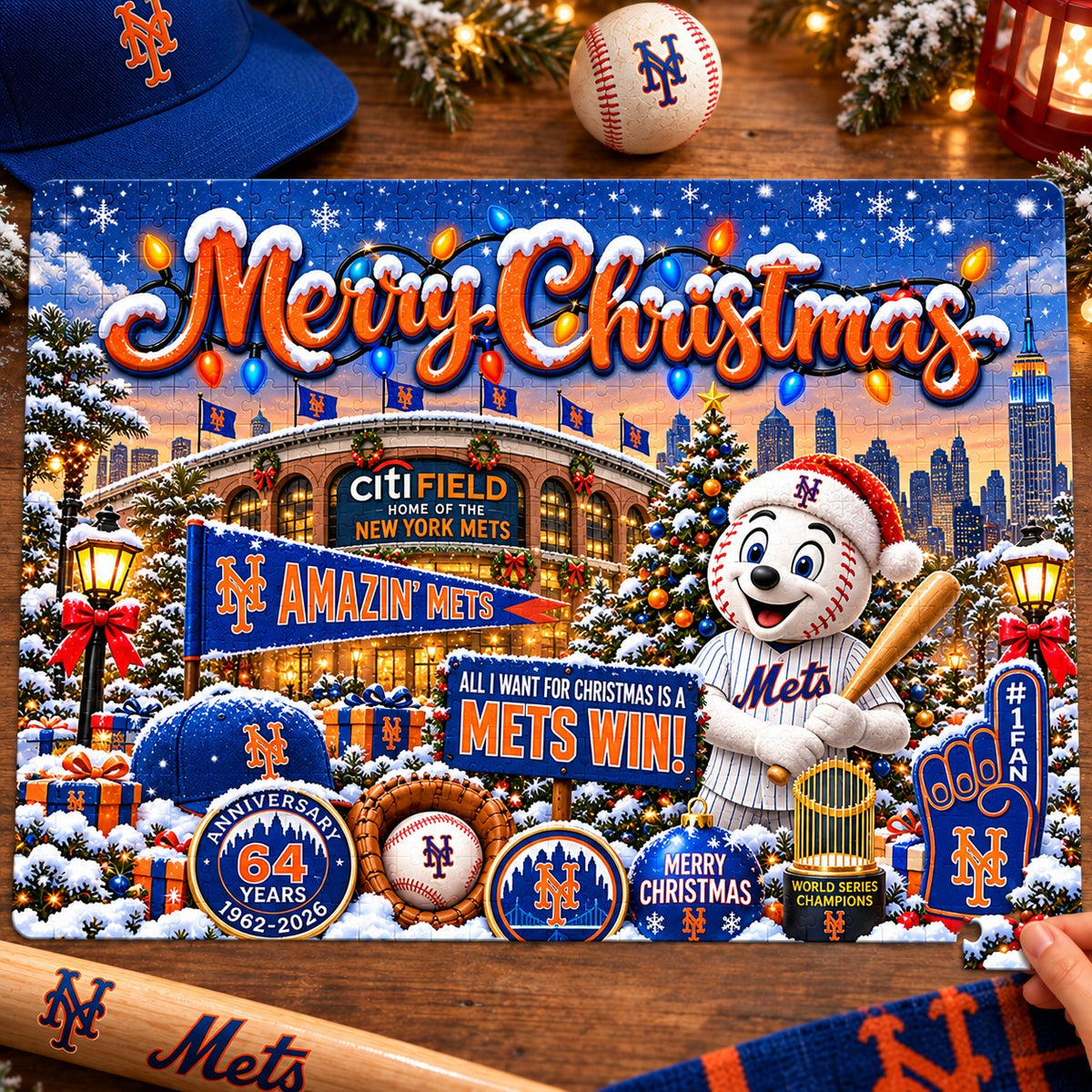 All Baseball Teams Baseball Stadium Personalized  Christmas Jigsaw Puzzle – Choose Your Team, 500 Pieces