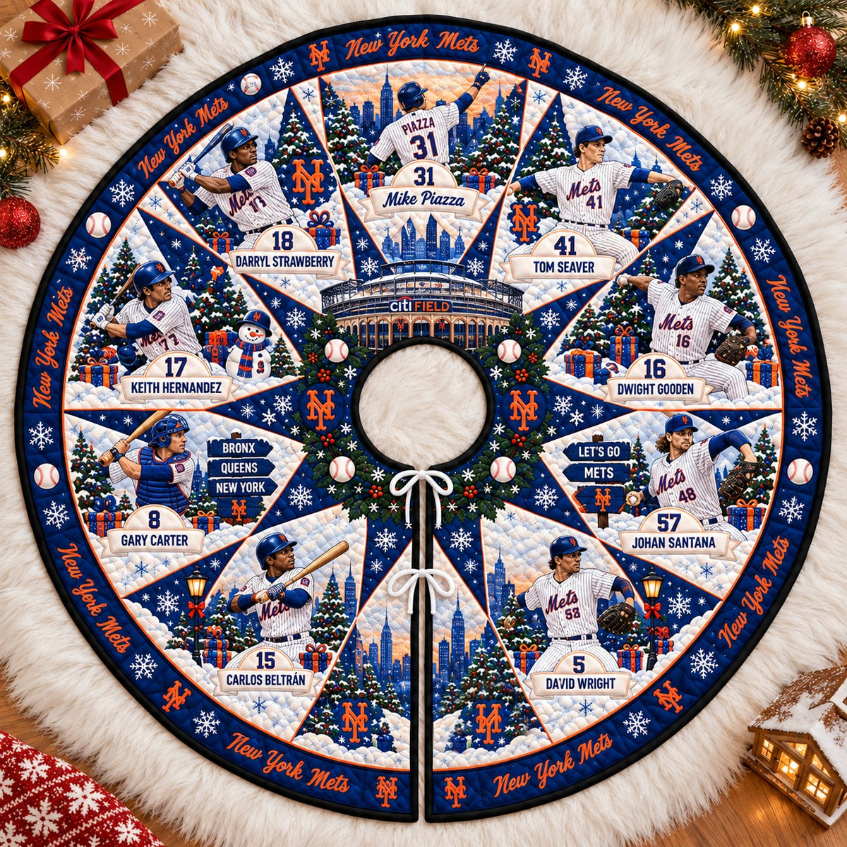 All Baseball Teams Vintage Players & Stadium Holiday Quilt Christmas Skirt Tree for Baseball Fans - 5To9Vibe