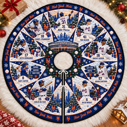 All Baseball Teams Vintage Players & Stadium Holiday Quilt Christmas Skirt Tree for Baseball Fans - 5To9Vibe