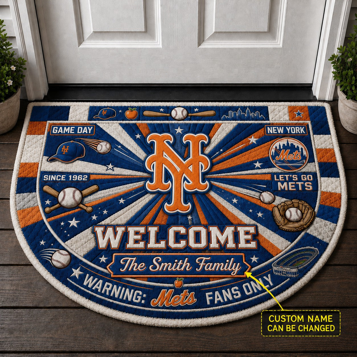Official-Inspired Baseball Fan Custom Quilted Print Premium Welcome Mat Washable Black Border – Personalized Baseball Doormat
