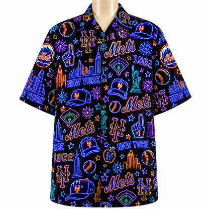 All Baseball Teams Neon Pattern Vibe Summer Party Button-Up Unisex Hawaiian Shirt For Men and Women