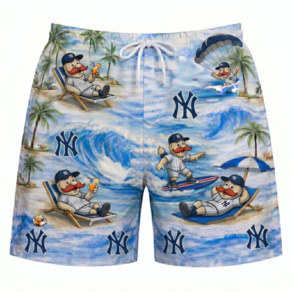 Camisa Hawaiana Unisex para Hombre y Mujer con Botones y Vibras de Playa, Mascota de Béisbol NYY