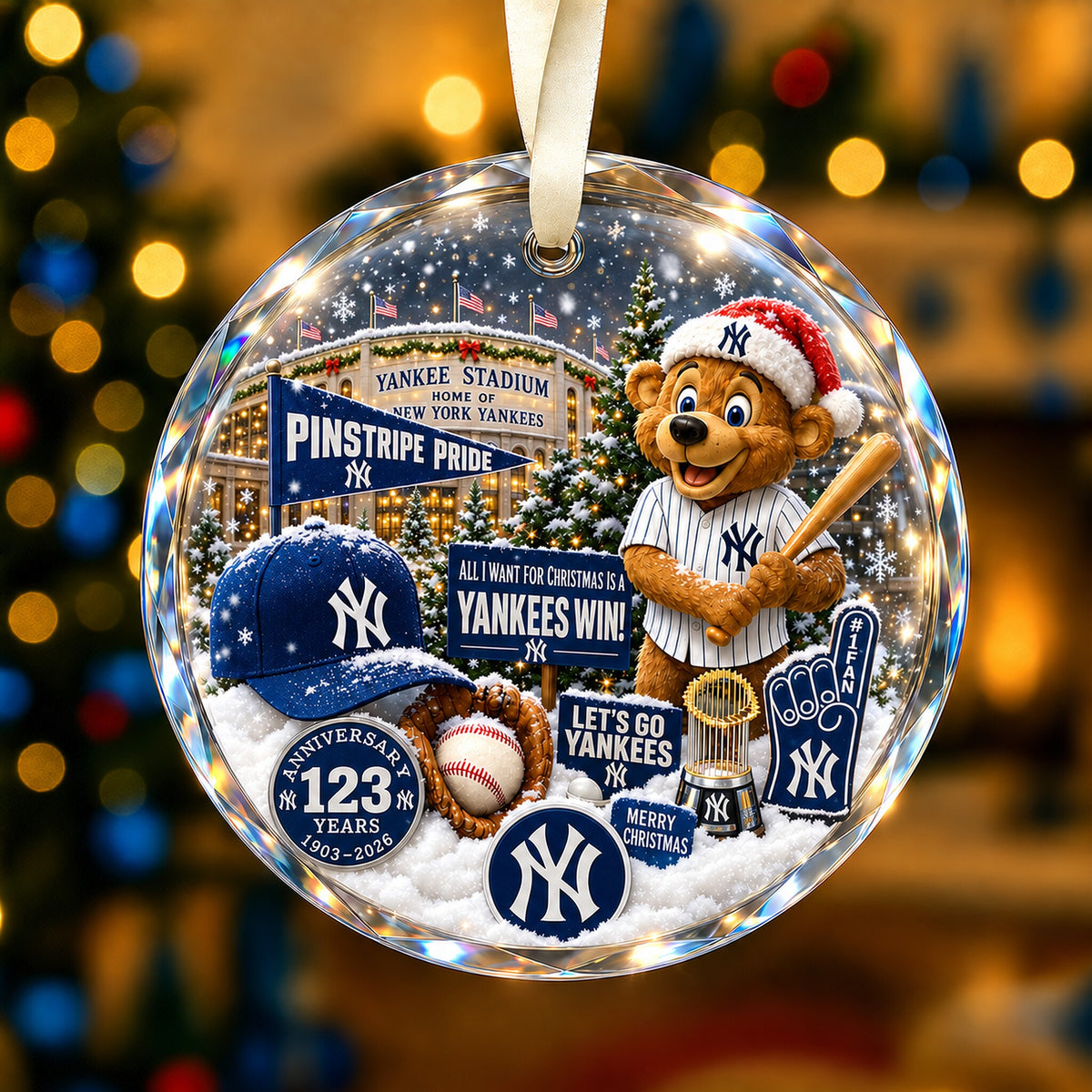 All Baseball Teams Christmas Snow Vibe Round Glass Ornament  With Red Gift Box | 5to9vibe